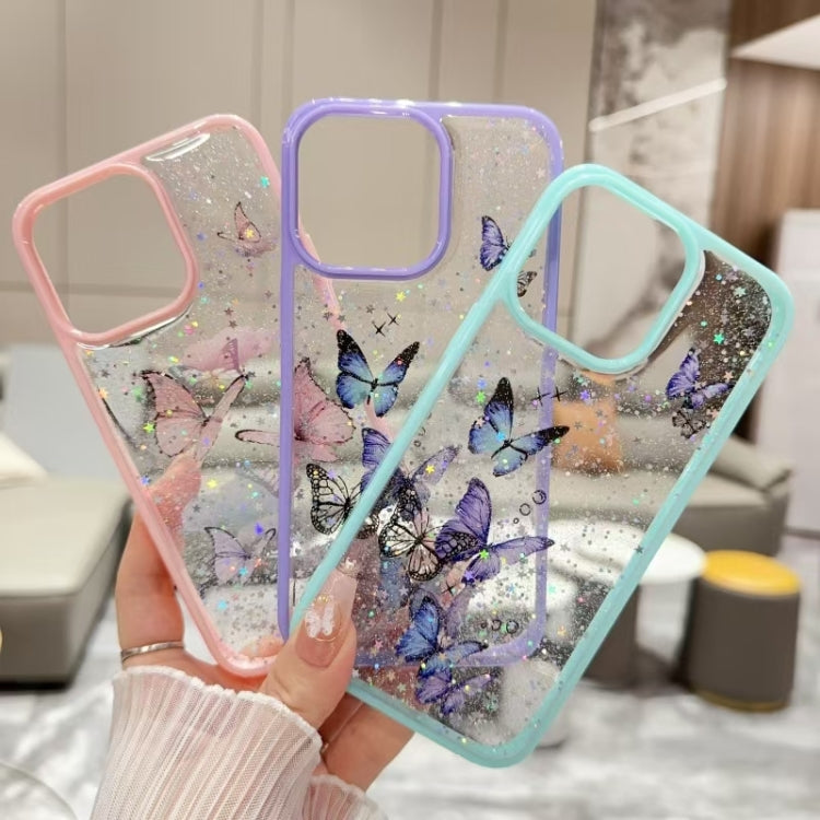 For iPhone 16 Plus Color Butterfly Glitter Epoxy TPU Phone Case(Purple) - iPhone 16 Plus Cases by PMC TechLife | Online Shopping South Africa | PMC TechLife | Buy Now Pay Later Mobicred