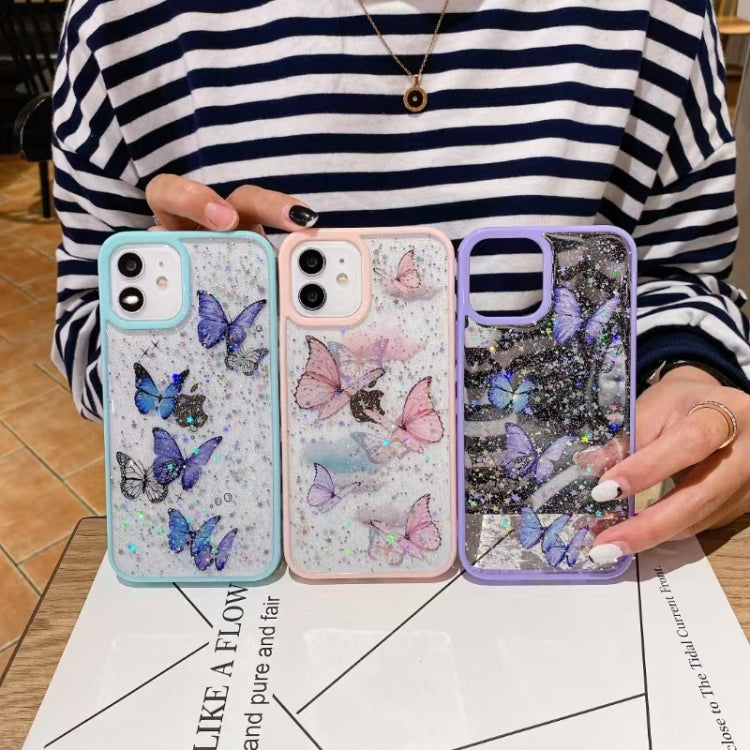For iPhone 16 Pro Max Color Butterfly Glitter Epoxy TPU Phone Case(Green) - iPhone 16 Pro Max Cases by PMC TechLife | Online Shopping South Africa | PMC TechLife | Buy Now Pay Later Mobicred