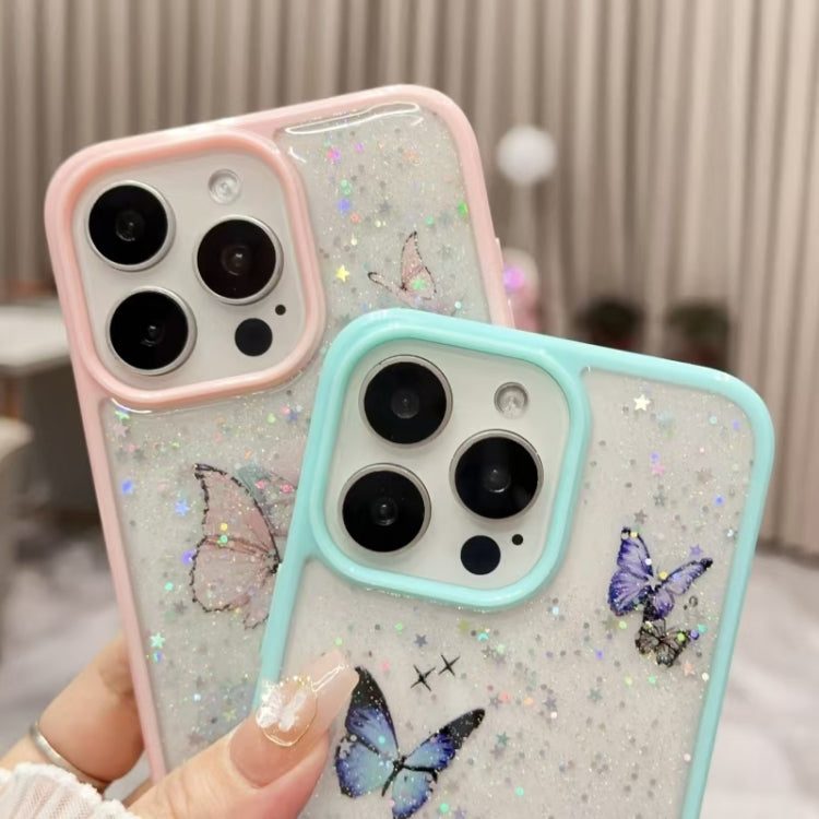 For iPhone 16 Pro Max Color Butterfly Glitter Epoxy TPU Phone Case(Green) - iPhone 16 Pro Max Cases by PMC Jewellery | Online Shopping South Africa | PMC Jewellery | Buy Now Pay Later Mobicred