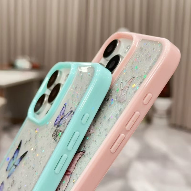 For iPhone 16 Pro Max Color Butterfly Glitter Epoxy TPU Phone Case(Green) - iPhone 16 Pro Max Cases by PMC TechLife | Online Shopping South Africa | PMC TechLife | Buy Now Pay Later Mobicred
