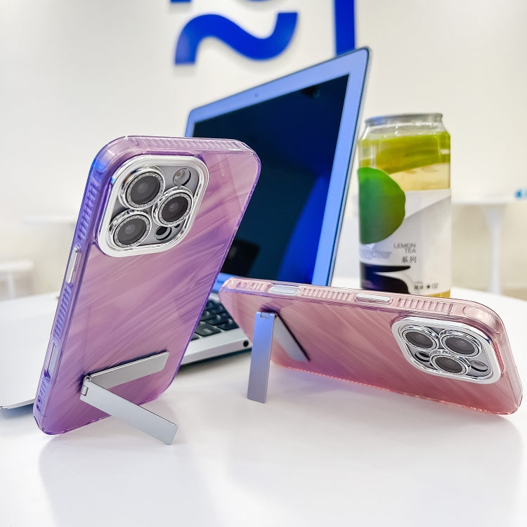 For iPhone 16e Plating Glitter Texture Fold Holder TPU Phone Case with Lens Film(White Wrinkles) - iPhone 16e Cases by PMC TechLife | Online Shopping South Africa | PMC TechLife | Buy Now Pay Later Mobicred