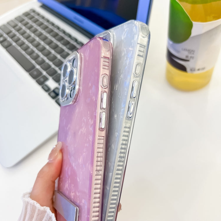 For iPhone 16e Plating Glitter Texture Fold Holder TPU Phone Case with Lens Film(White Water Ripples) - iPhone 16e Cases by PMC TechLife | Online Shopping South Africa | PMC TechLife | Buy Now Pay Later Mobicred