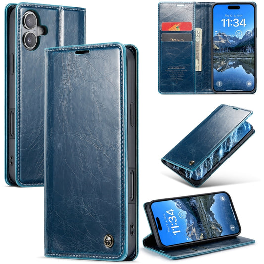 For iPhone 16 Plus CaseMe 003 Crazy Horse Texture Flip Leather Phone Case(Blue) - iPhone 16 Plus Cases by CaseMe | Online Shopping South Africa | PMC Jewellery | Buy Now Pay Later Mobicred