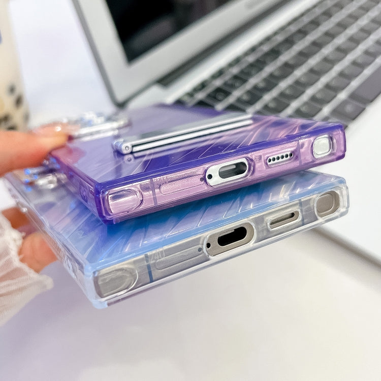 For Samsung Galaxy S25 Ultra 5G Plating Glitter Texture Fold Holder TPU Phone Case with Lens Film(Purple Feather Yarn) - Galaxy S25 Ultra 5G Cases by PMC Jewellery | Online Shopping South Africa | PMC Jewellery | Buy Now Pay Later Mobicred