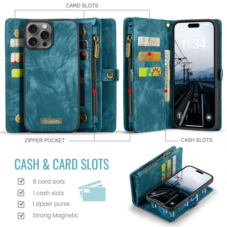 For iPhone 16 Pro Max CaseMe 008 Detachable Multifunctional Leather Phone Case(Blue) - free shipping - PMC TechLife - Order now!