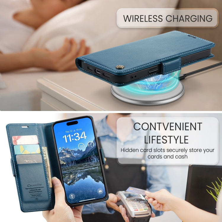 For iPhone 16 CaseMe 023 Butterfly Buckle Litchi Texture RFID Anti-theft Leather Phone Case(Blue) - free shipping - PMC Jewellery - Order now!