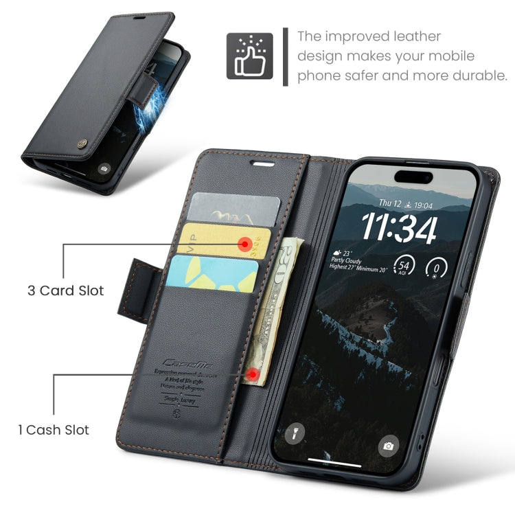For iPhone 16 CaseMe 023 Butterfly Buckle Litchi Texture RFID Anti-theft Leather Phone Case(Black) - free shipping - PMC Jewellery - Order now!