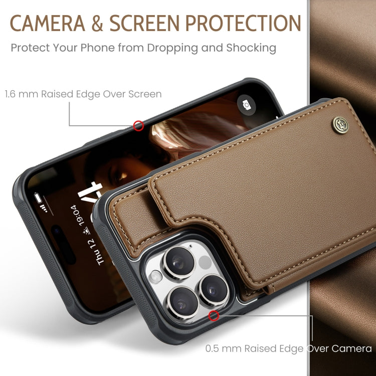 For iPhone 16 Pro CaseMe C22 Card Slots Holder RFID Anti-theft Phone Case(Brown) - free shipping - PMC TechLife - Order now!