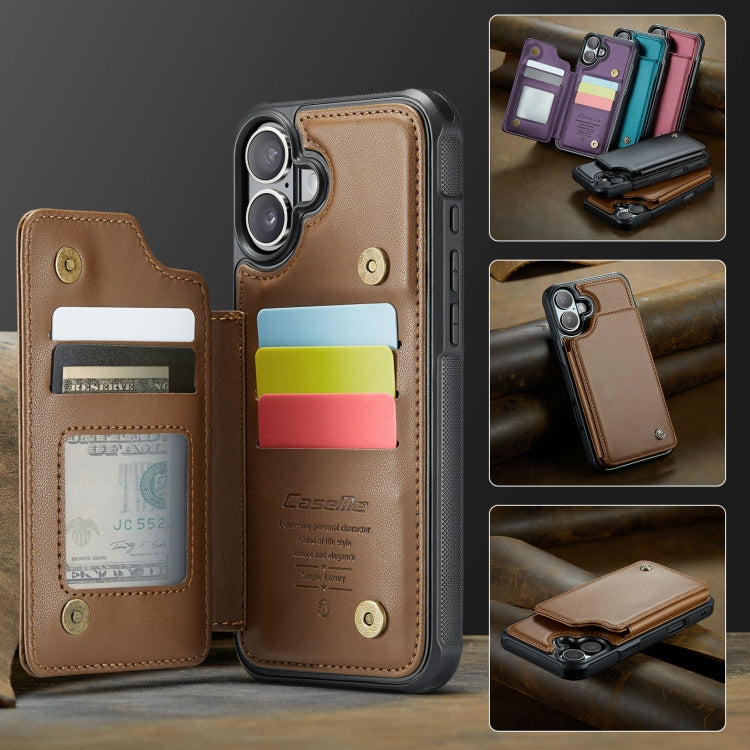 For iPhone 16 Plus CaseMe C22 Card Slots Holder RFID Anti-theft Phone Case(Brown) - iPhone 16 Plus Cases by CaseMe | Online Shopping South Africa | PMC Jewellery | Buy Now Pay Later Mobicred