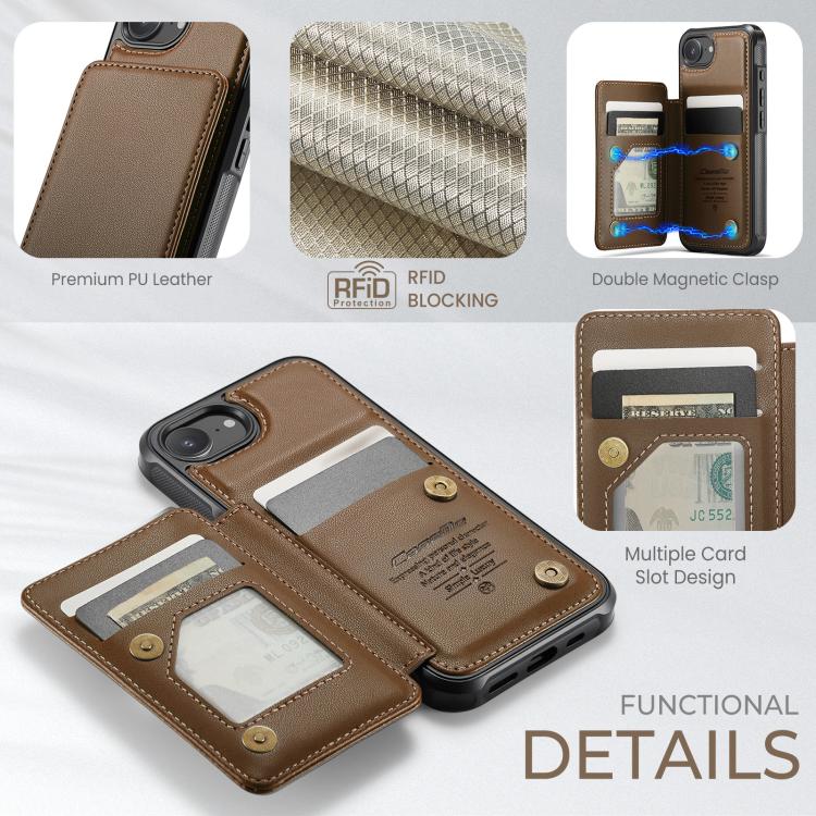 For iPhone 16e CaseMe C22 Card Slots Holder RFID Anti-theft Phone Case(Brown) - free shipping - PMc TechLife - Order now!