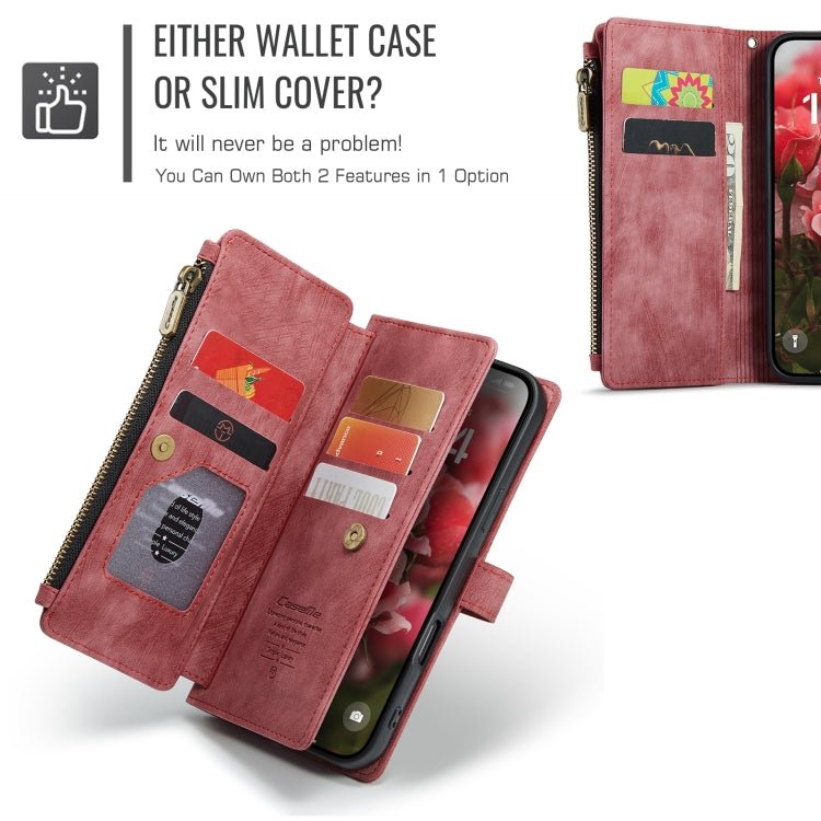 For iPhone 16 CaseMe C30 Card Slots Zipper Wallet Leather Phone Case(Red) - free shipping - PMC Jewellery - Order now!