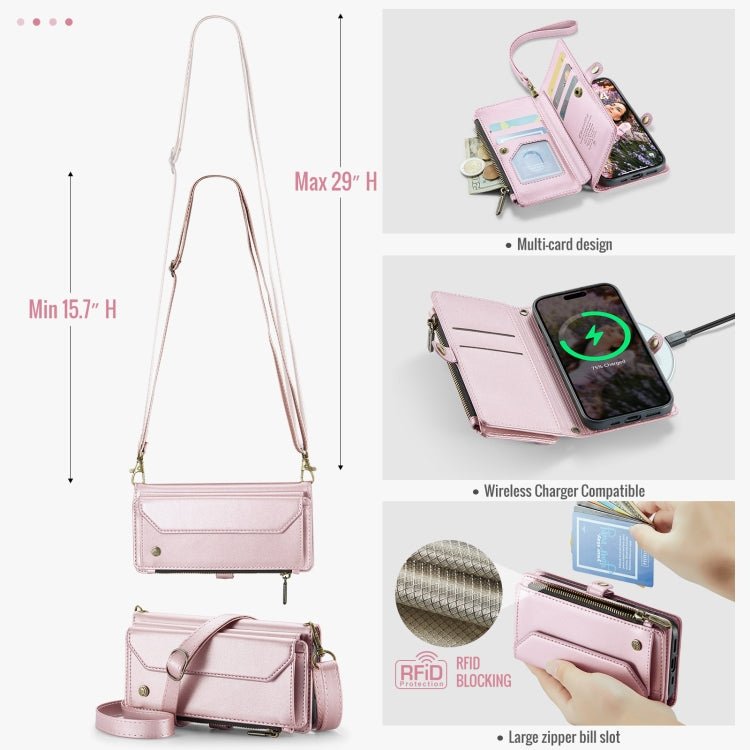 For iPhone 16 Pro CaseMe C36 Card Slots Zipper Wallet RFID Anti-theft Leather Phone Case(Pink) - free shipping - PMC Jewellery - Order now!