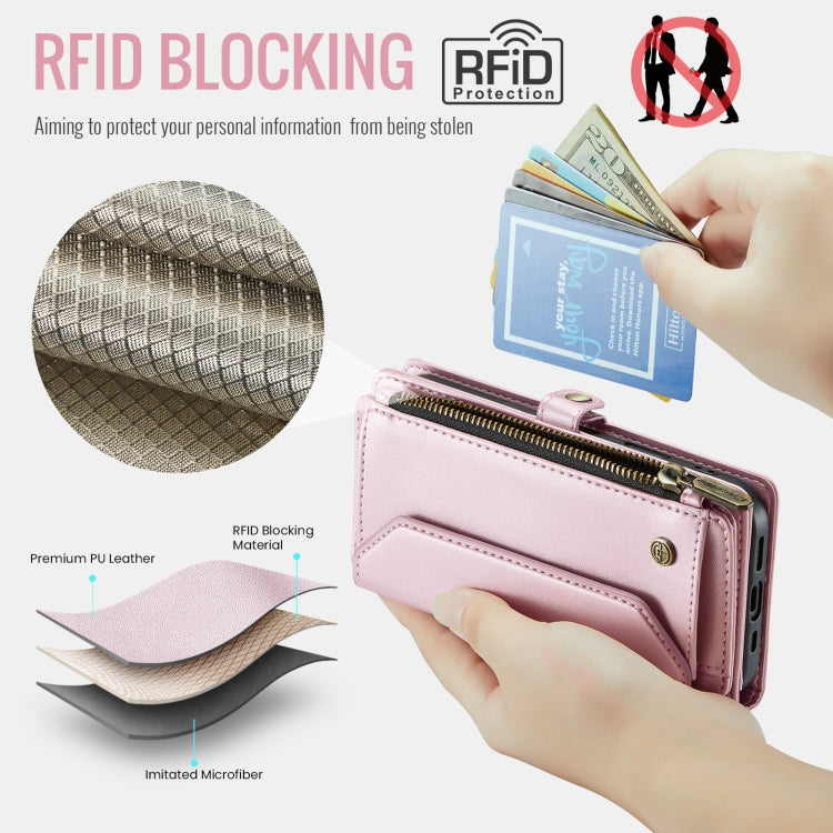 For iPhone 16 Pro CaseMe C36 Card Slots Zipper Wallet RFID Anti-theft Leather Phone Case(Pink) - free shipping - PMC Jewellery - Order now!