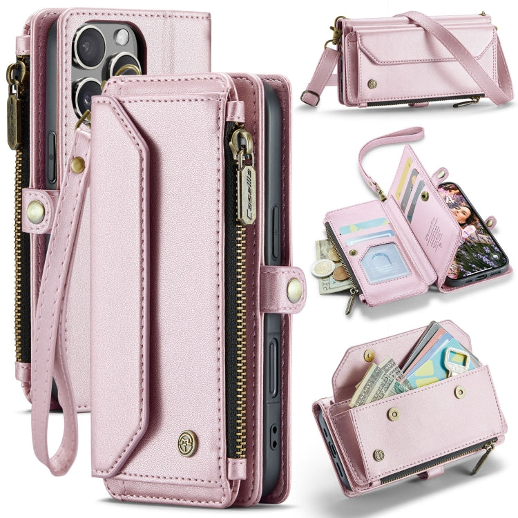 For iPhone 16 Pro CaseMe C36 Card Slots Zipper Wallet RFID Anti-theft Leather Phone Case(Pink) - free shipping - PMC Jewellery - Order now!