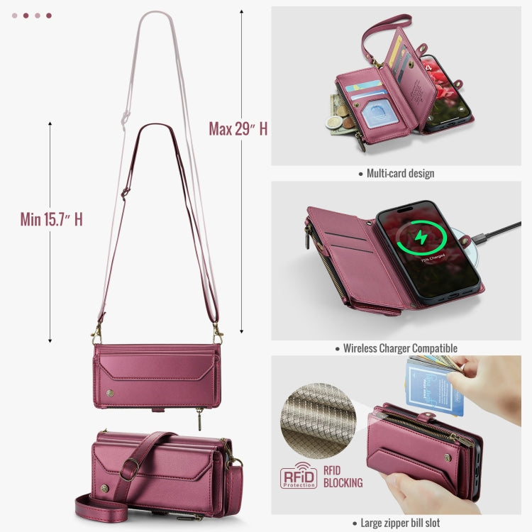 For iPhone 16 Pro CaseMe C36 Card Slots Zipper Wallet RFID Anti-theft Leather Phone Case(Red) - free shipping - PMC Jewellery - Order now!