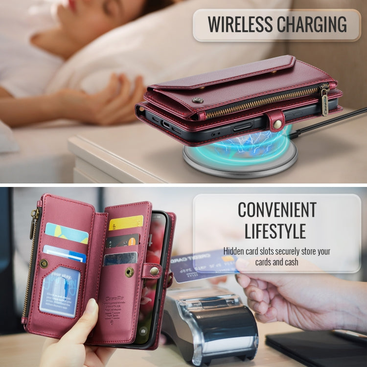For iPhone 16 Pro CaseMe C36 Card Slots Zipper Wallet RFID Anti-theft Leather Phone Case(Red) - free shipping - PMC Jewellery - Order now!