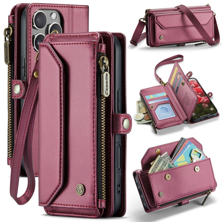 For iPhone 16 Pro CaseMe C36 Card Slots Zipper Wallet RFID Anti-theft Leather Phone Case(Red) - free shipping - PMC Jewellery - Order now!
