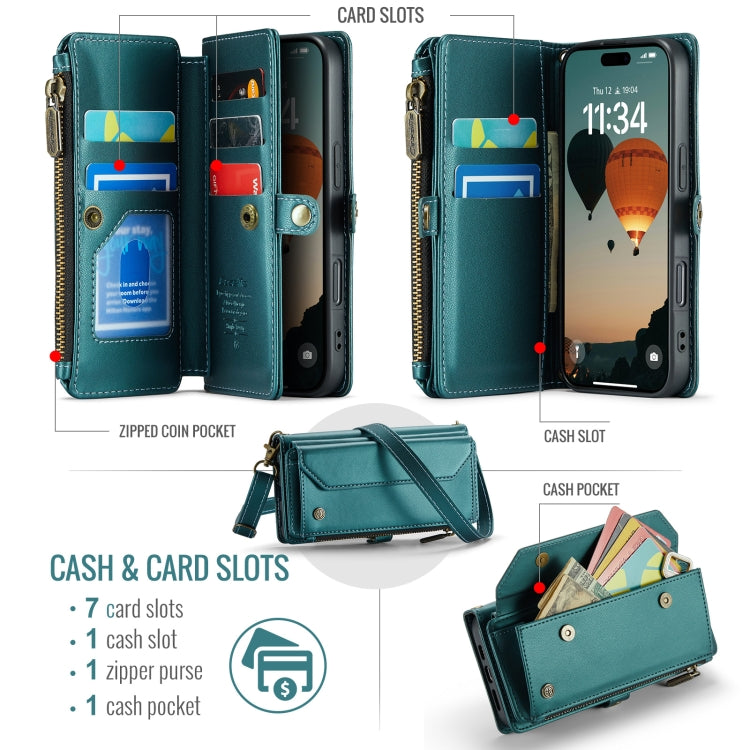 For iPhone 16 Pro CaseMe C36 Card Slots Zipper Wallet RFID Anti-theft Leather Phone Case(Blue) - iPhone 16 Pro Cases by CaseMe | Online Shopping South Africa | PMC Jewellery | Buy Now Pay Later Mobicred