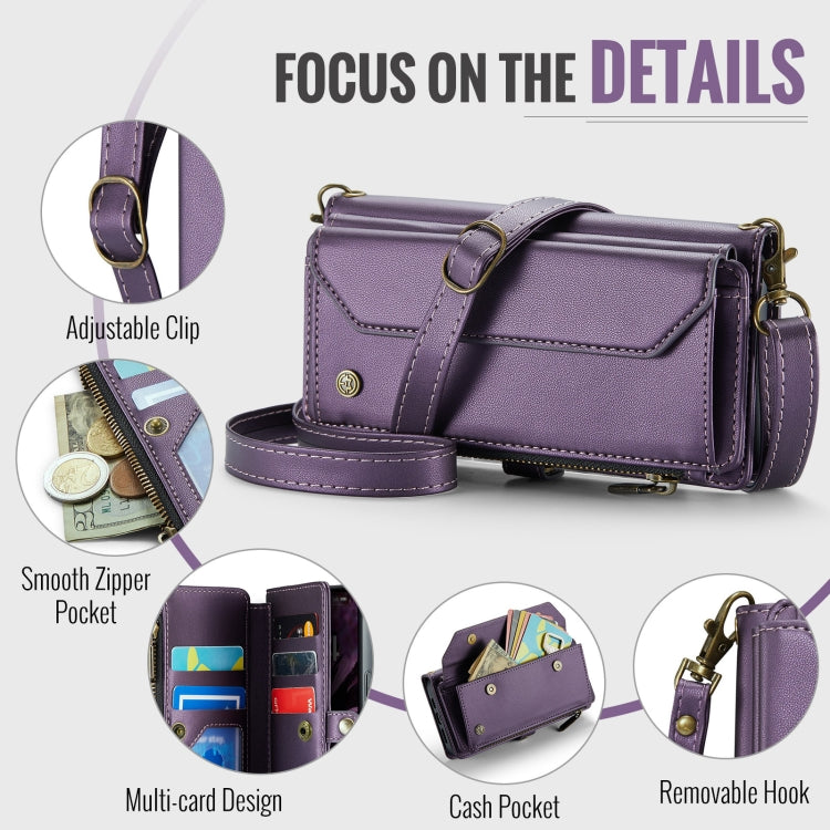 For iPhone 16 Pro CaseMe C36 Card Slots Zipper Wallet RFID Anti-theft Leather Phone Case(Purple) - iPhone 16 Pro Cases by CaseMe | Online Shopping South Africa | PMC TechLife | Buy Now Pay Later Mobicred