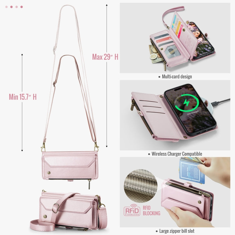 For iPhone 16 Plus CaseMe C36 Card Slots Zipper Wallet RFID Anti-theft Leather Phone Case(Pink) - free shipping - PMC Jewellery - Order now!