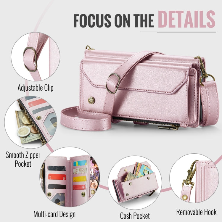 For iPhone 16 Plus CaseMe C36 Card Slots Zipper Wallet RFID Anti-theft Leather Phone Case(Pink) - free shipping - PMC Jewellery - Order now!