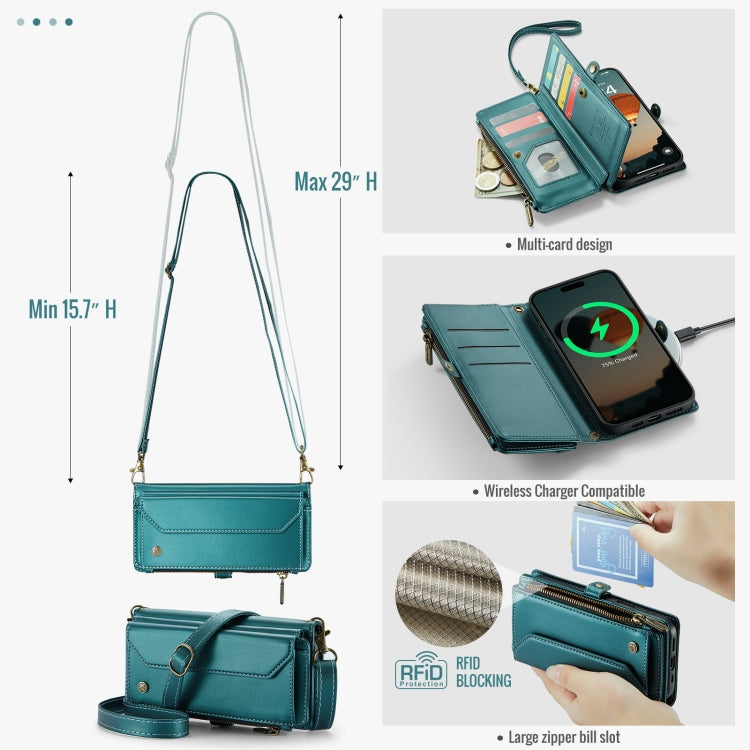 For iPhone 16 Plus CaseMe C36 Card Slots Zipper Wallet RFID Anti-theft Leather Phone Case(Blue) - free shipping - PMC Jewellery - Order now!