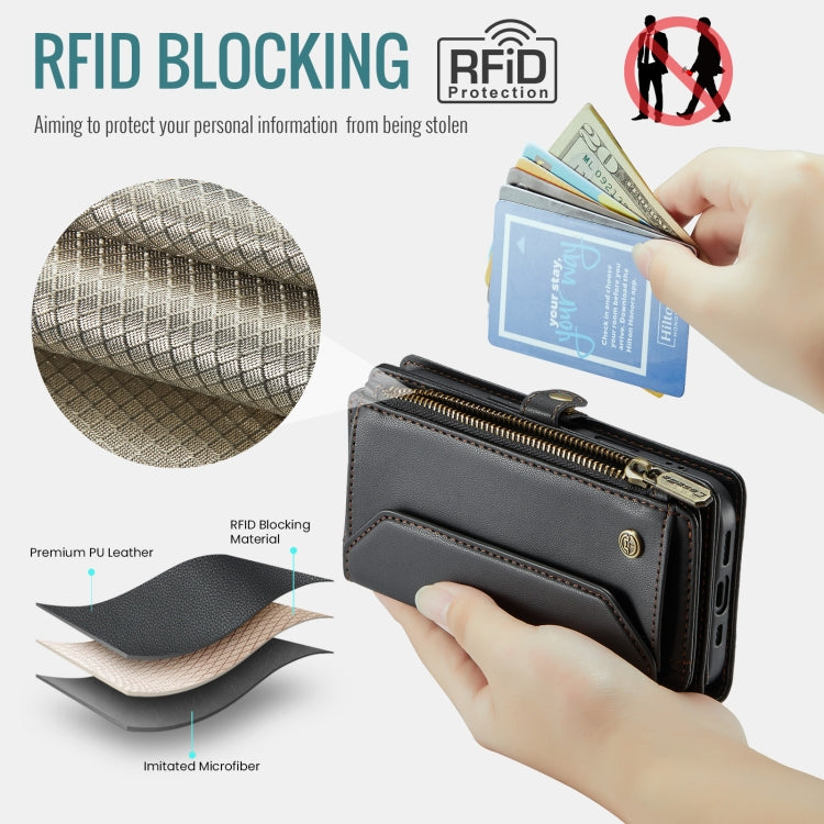For iPhone 16 Plus CaseMe C36 Card Slots Zipper Wallet RFID Anti-theft Leather Phone Case(Black) - free shipping - PMC Jewellery - Order now!