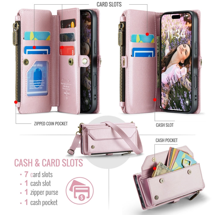 For iPhone 16 CaseMe C36 Card Slots Zipper Wallet RFID Anti-theft Leather Phone Case(Pink) - iPhone 16 Cases by CaseMe | Online Shopping South Africa | PMC Jewellery | Buy Now Pay Later Mobicred