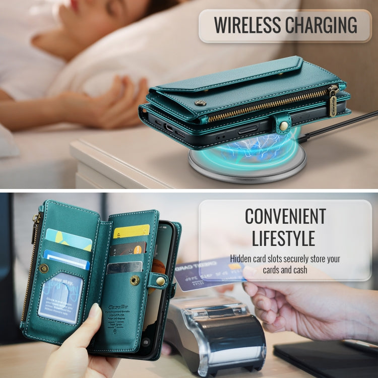 For iPhone 16 CaseMe C36 Card Slots Zipper Wallet RFID Anti-theft Leather Phone Case(Blue) - free shipping - PMC Jewellery - Order now!
