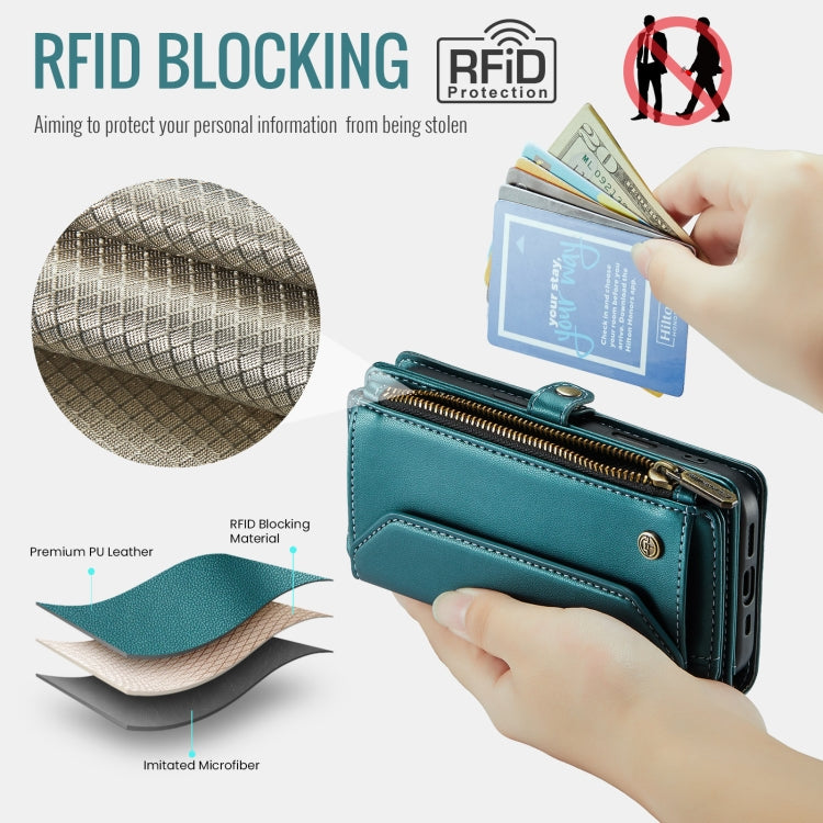 For iPhone 16 CaseMe C36 Card Slots Zipper Wallet RFID Anti-theft Leather Phone Case(Blue) - free shipping - PMC Jewellery - Order now!