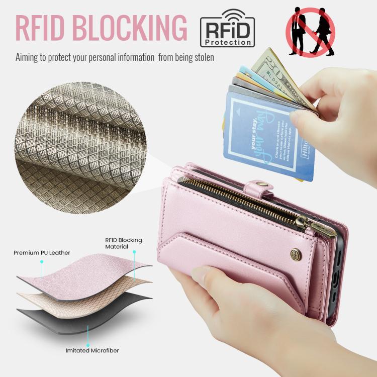 For iPhone 16e CaseMe C36 Card Slots Zipper Wallet RFID Anti-theft Leather Phone Case(Pink) - iPhone 16e Cases by CaseMe | Online Shopping South Africa | PMC TechLife | Buy Now Pay Later Mobicred