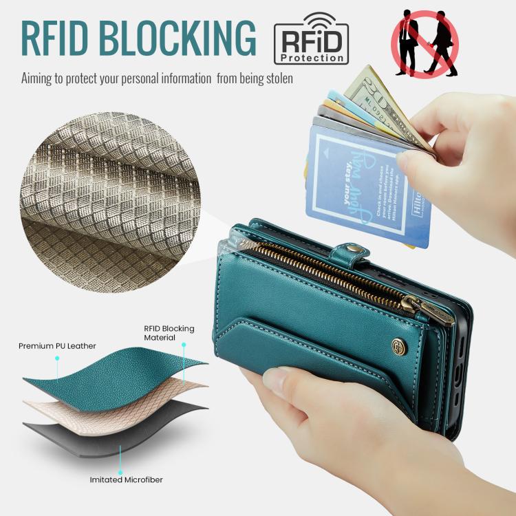 For iPhone 16e CaseMe C36 Card Slots Zipper Wallet RFID Anti-theft Leather Phone Case(Blue) - iPhone 16e Cases by CaseMe | Online Shopping South Africa | PMC TechLife | Buy Now Pay Later Mobicred