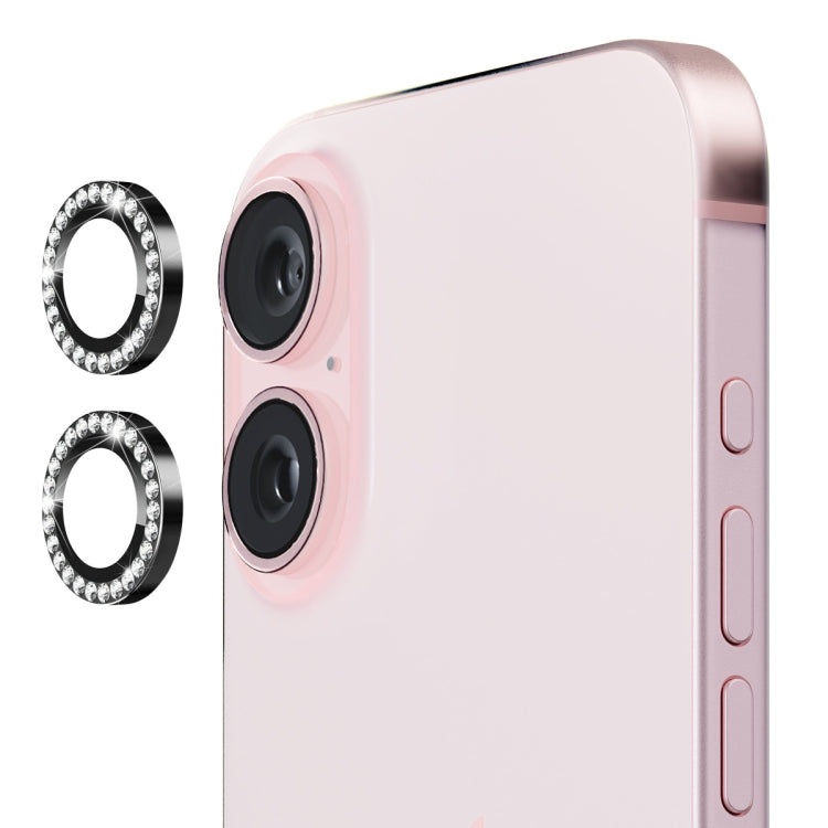 For iPhone 16 / 16 Plus ENKAY AR Anti-reflection Individual Diamond Ring Camera Lens Glass Full Film(Black) - free shipping - PMC Jewellery - Order now!