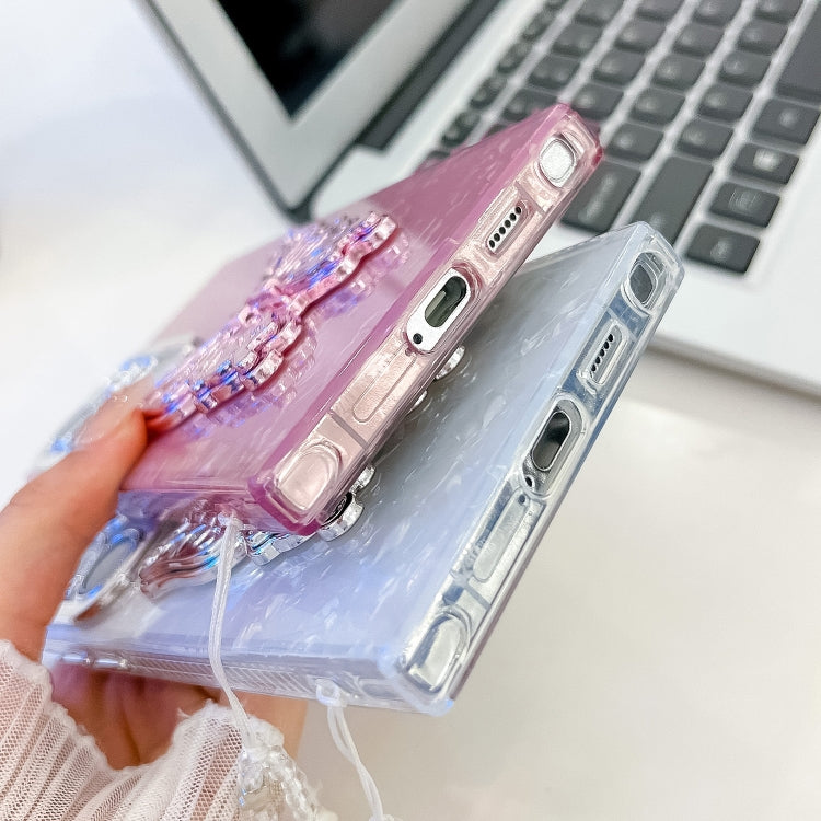 For Samsung Galaxy S25 Ultra 5G Plating Glitter Lens Film Texture Butterfly Holder Wristband Phone Case(Pink Tinfoil Texture) - Galaxy S25 Ultra 5G Cases by PMC Jewellery | Online Shopping South Africa | PMC Jewellery | Buy Now Pay Later Mobicred