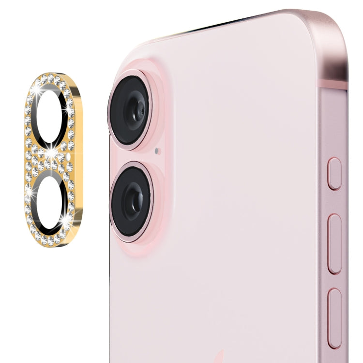 For iPhone 16 / 16 Plus ENKAY Hat-Prince Blink Diamond Camera Lens Aluminium Alloy Tempered Glass Film(Golden) - iPhone 16 Tempered Glass by ENKAY | Online Shopping South Africa | PMC Jewellery | Buy Now Pay Later Mobicred