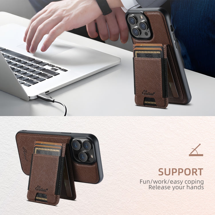 For iPhone 16 Suteni H17 Cross Grain Leather MagSafe Detachable Wallet Phone Case(Brown) - iPhone 16 Cases by Suteni | Online Shopping South Africa | PMC Jewellery | Buy Now Pay Later Mobicred