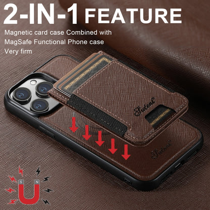 For iPhone 16 Suteni H17 Cross Grain Leather MagSafe Detachable Wallet Phone Case(Brown) - iPhone 16 Cases by Suteni | Online Shopping South Africa | PMC Jewellery | Buy Now Pay Later Mobicred