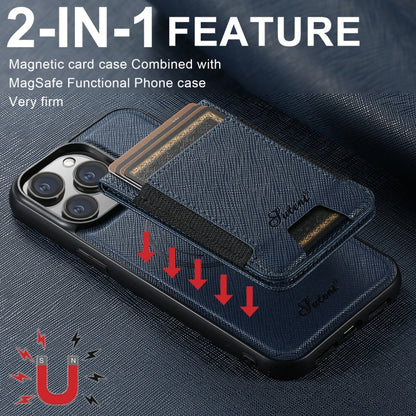 For iPhone 14 Suteni H17 Cross Grain Leather MagSafe Detachable Wallet Phone Case(Blue) - iPhone 14 Cases by Suteni | Online Shopping South Africa | PMC Jewellery | Buy Now Pay Later Mobicred