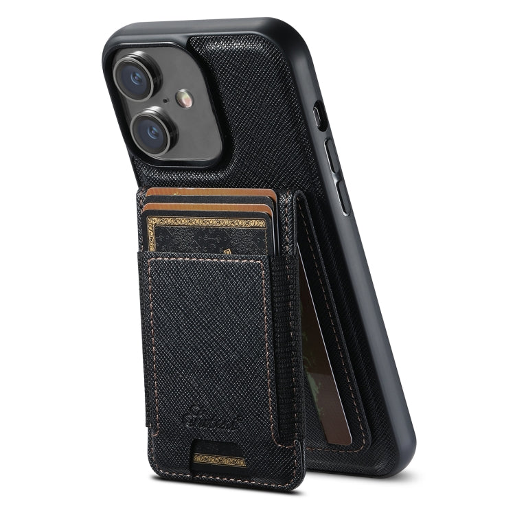 For iPhone 16 Plus Suteni H17 Cross Grain Leather MagSafe Detachable Wallet Phone Case(Black) - iPhone 16 Plus Cases by Suteni | Online Shopping South Africa | PMC Jewellery | Buy Now Pay Later Mobicred