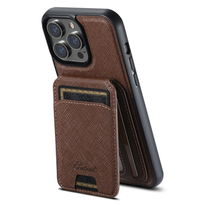 For iPhone 16 Pro Max Suteni H18 Cross Grain MagSafe Wallet Leather Phone Case(Brown) - iPhone 16 Pro Max Cases by Suteni | Online Shopping South Africa | PMC Jewellery | Buy Now Pay Later Mobicred