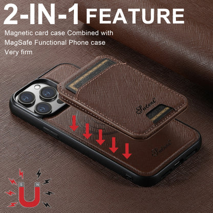 For iPhone 13 Pro Max Suteni H18 Cross Grain MagSafe Wallet Leather Phone Case(Brown) - iPhone 13 Pro Max Cases by Suteni | Online Shopping South Africa | PMC Jewellery | Buy Now Pay Later Mobicred