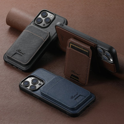 For iPhone 13 Suteni H18 Cross Grain MagSafe Wallet Leather Phone Case(Brown) - iPhone 13 Cases by Suteni | Online Shopping South Africa | PMC Jewellery | Buy Now Pay Later Mobicred