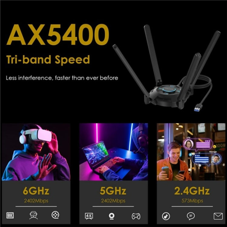 WAVLINK WN695X2 AX5400 USB WiFi 6 Dongle 4 Antennas Receiver Tri-Band Wireless Adapter - free shipping - PMC Jewellery - Order now!