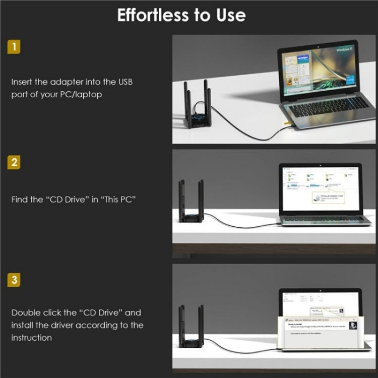 WAVLINK WN695X2 AX5400 USB WiFi 6 Dongle 4 Antennas Receiver Tri-Band Wireless Adapter - free shipping - PMC Jewellery - Order now!