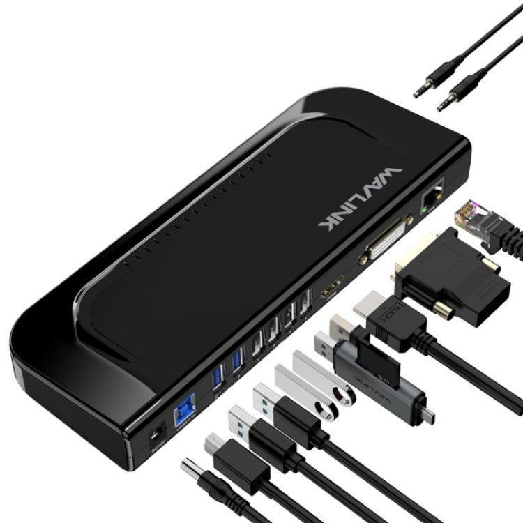 WAVLINK UG49DK4 Universal Laptop Docking Station Dual Monitor Supports DVI / HDMI / VGA(EU Plug) - free shipping - PMC Jewellery - Order now!