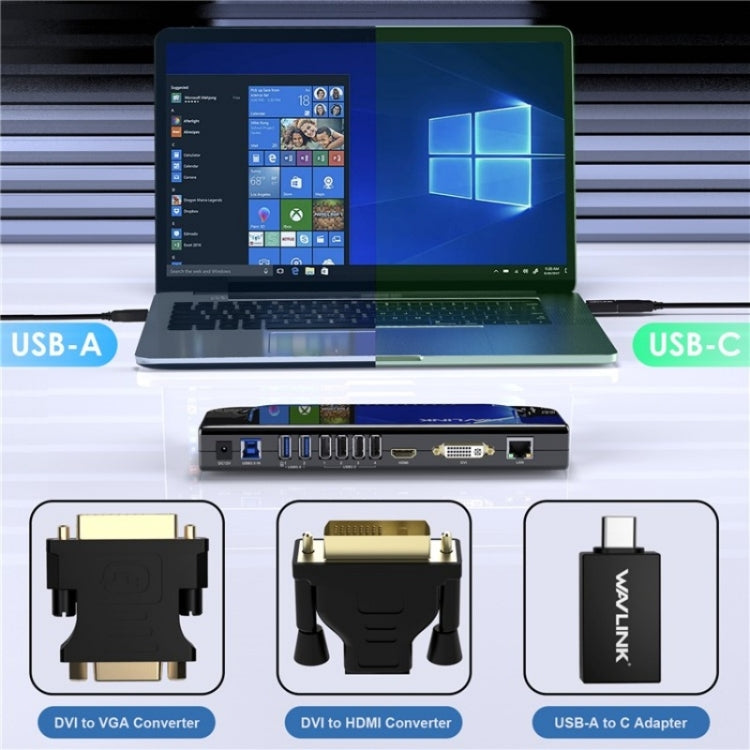 WAVLINK UG49DK4 Universal Laptop Docking Station Dual Monitor Supports DVI / HDMI / VGA(UK Plug) - free shipping - PMC Jewellery - Order now!