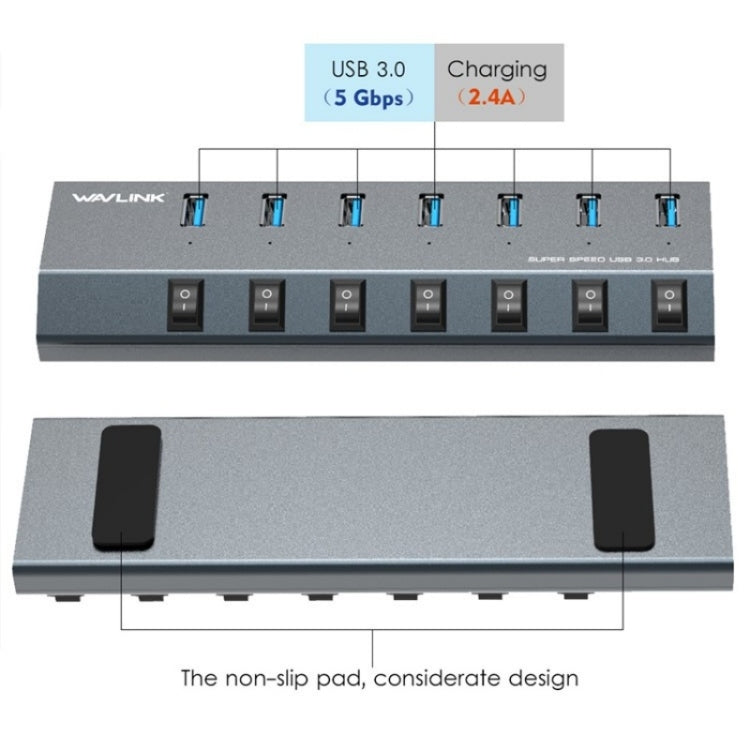 WAVLINK UH3076 5Gbps 7-port USB 3.0 Hub with Independent Switch and LED Indicator(UK Plug) - free shipping - PMC Jewellery - Order now!
