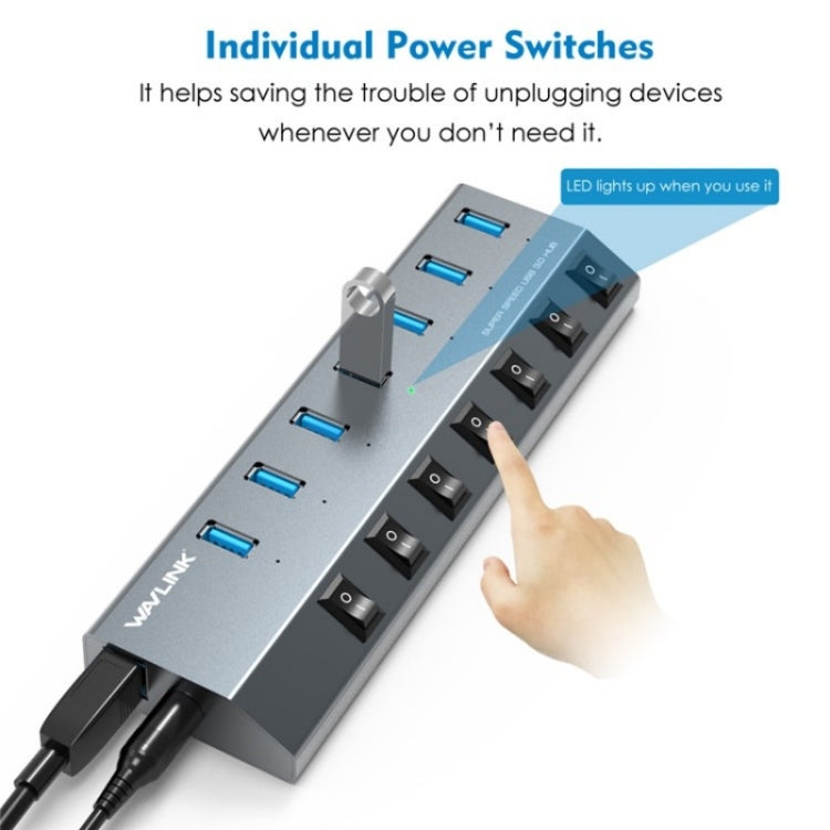 WAVLINK UH3076 5Gbps 7-port USB 3.0 Hub with Independent Switch and LED Indicator(UK Plug) - USB 3.0 HUB by WAVLINK | Online Shopping South Africa | PMC Jewellery | Buy Now Pay Later Mobicred