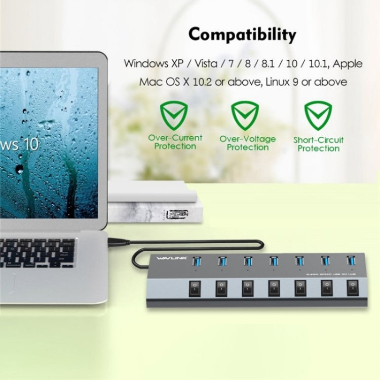 WAVLINK UH3076 5Gbps 7-port USB 3.0 Hub with Independent Switch and LED Indicator(UK Plug) - free shipping - PMC Jewellery - Order now!