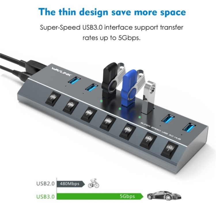 WAVLINK UH3076 5Gbps 7-port USB 3.0 Hub with Independent Switch and LED Indicator(US Plug) - free shipping - PMC Jewellery - Order now!